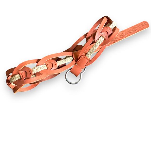 Linea Pelle Leather Link Jute Hip Sling Belt Sz S Orange Tan Ring Buckle Boho - Picture 2 of 9